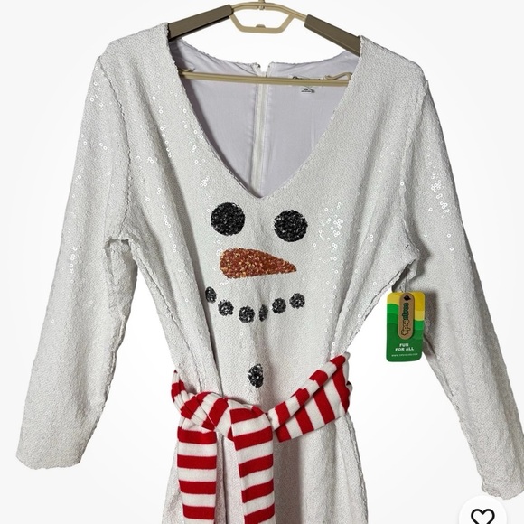 Tipsy Elves Snowman Sequin Dress 1X NWT Christmas Party Shift w/ Scarf Belt NEW! - Picture 4 of 11